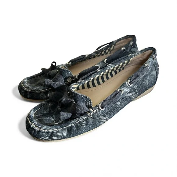 Coach Carisa signature logo boat loafers in denim sz 6,,3A