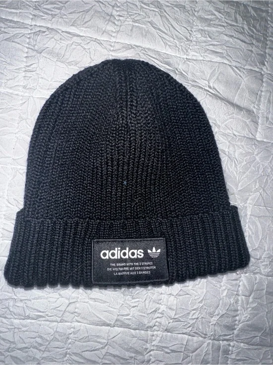 adidas Black Ribbed Cuffed Beanie with Logo Patch