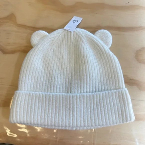 NWT Baby‎ Gap Toddler Bear Ear Ribbed Knit Beanie Hat Off White 2-3 Years 52cm
