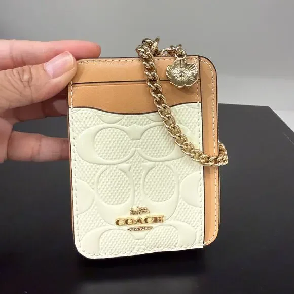 Coach Zip Card Case In Signature Leather With Charm CFI28 Gold/Light Lemon
