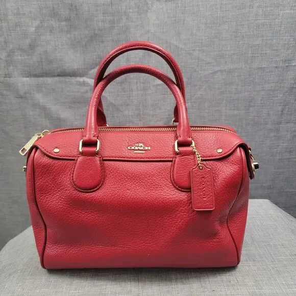 Coach Mini Bennett Satchel F36677 Red Pebbled Leather Handbag Gold Hardware