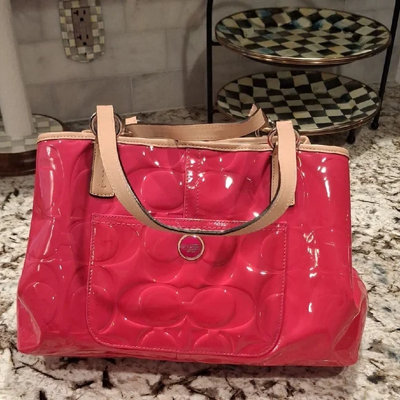Coach Pink Patent Leather Tote Bag Darena