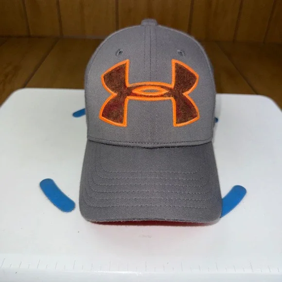 Under Armour Kids Gray Orange Embroidered Logo Baseball Hat Youth SM/MD Cap
