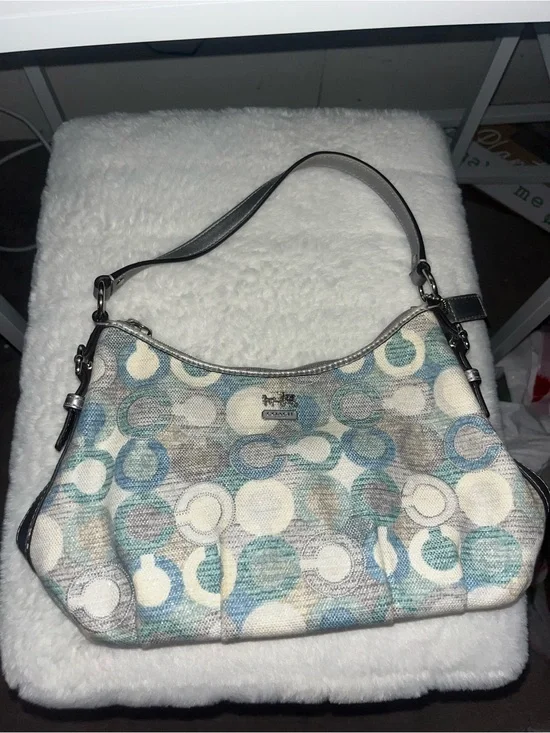 Coach Canvas Shoulder Bag in Blue, Teal & White