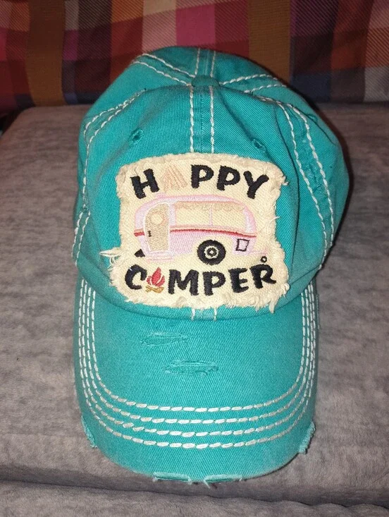 Happy Camper Teal Patch Baseball Cap