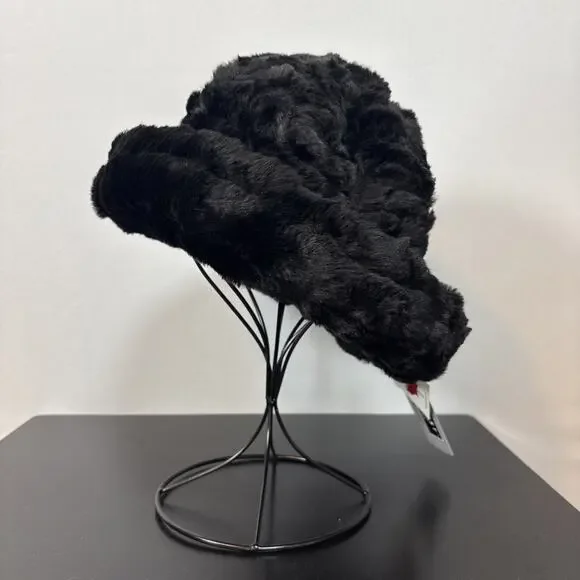 Parkhurst Josephine Faux Fur Hat Women's Black Bucket Rolled Brim Cozy Warm O/S