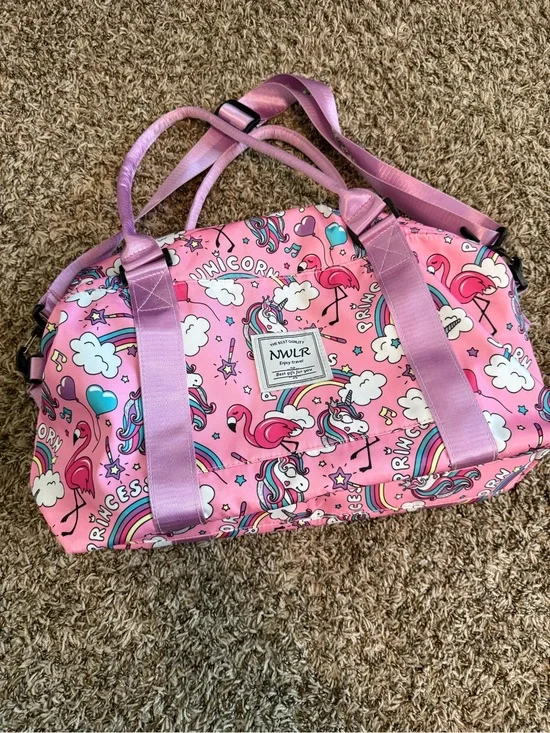 Kids Pink Unicorn & Flamingo Travel Duffel Bag by