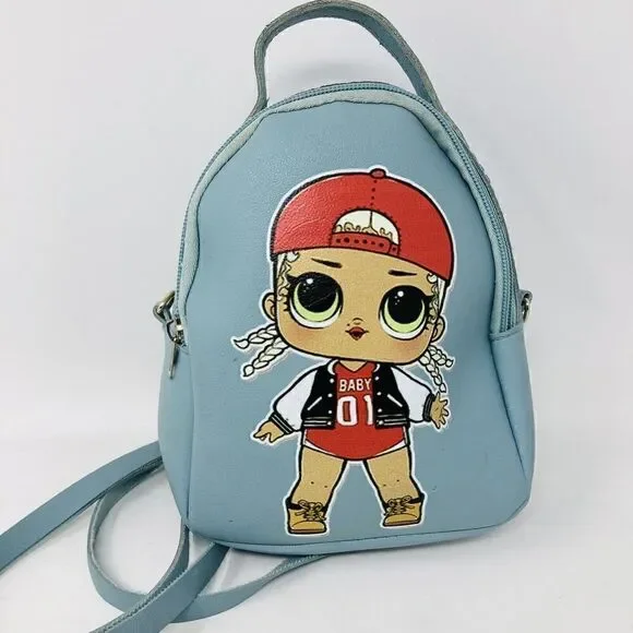 LOL BABY Mini Backpack‎ Light Blue Girl's Bag !Baseball Girl! 7x6x3”