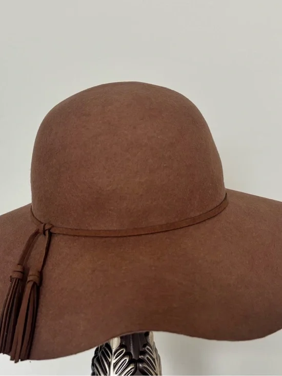 Wool brownWide-Brim Tassel Felt Hat