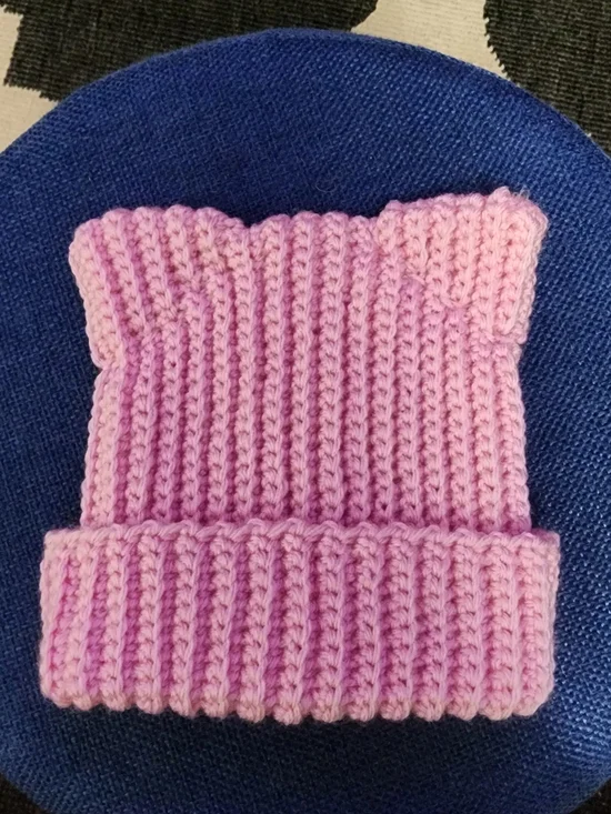 Pink Cat Ear Baby Beanie Hat - Soft Crochet Style