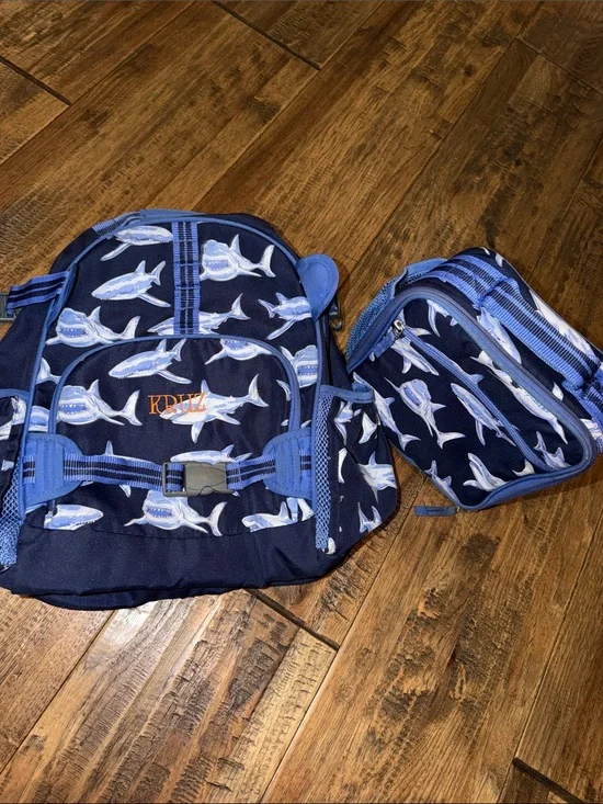Pottery Barn Teen Navy Shark Backpack with Matching Lunch Bag