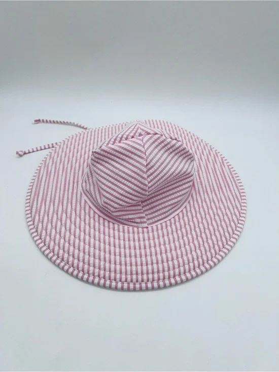 Ruffle Butts Pink and White Striped Sun Hat Size 12m-2T