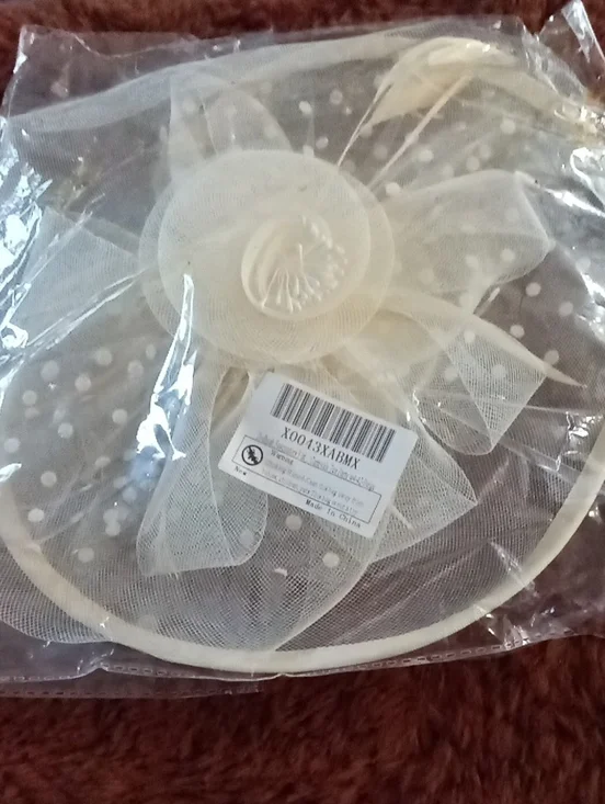 Ivory Polka Dot Mesh Fascinator with Flower Accent
