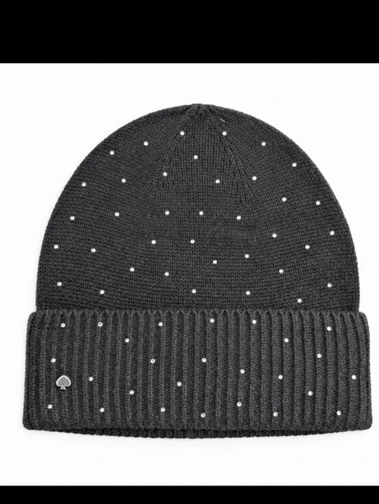 Kate Spade Ribbed  Beanie - Black with Silver Studs