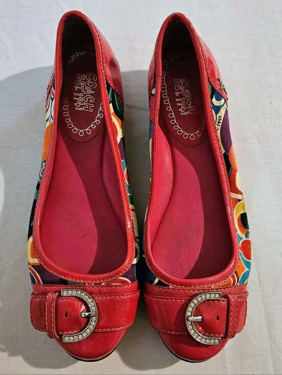 Coach Poppy Remmi Ballet Flats Pink Patent Rhinestone Buckle Size 7.5B Y2K