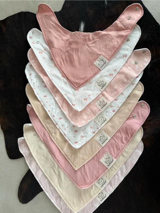 Pink & Cream Baby Bandana Bibs - Soft Cotton Drool Bibs (Set of 8)