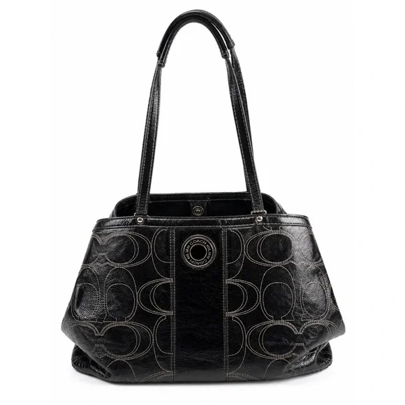 Coach Vintage Y2K Black Patent Leather Signature C Kisslock Shoulder Bag Purse