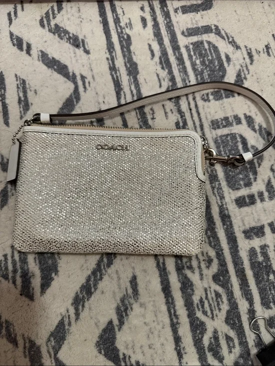 Coach Silver Glitter Wristlet Clutch