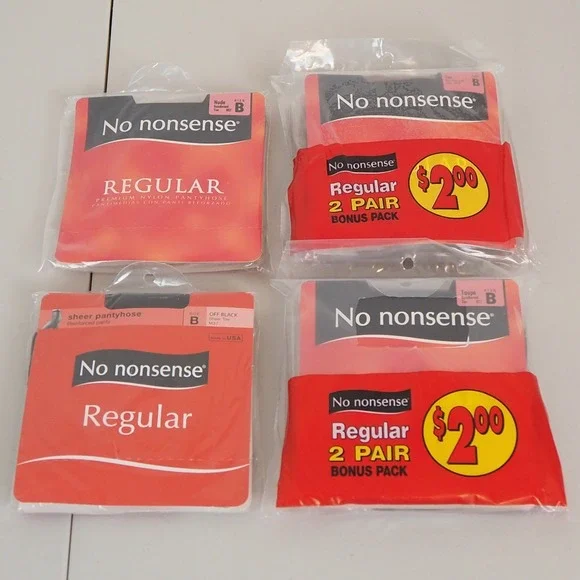 VTG New No Nonsense Regular Pantyhose Lot Size B Reinforced Toe 6 Pairs Various‎