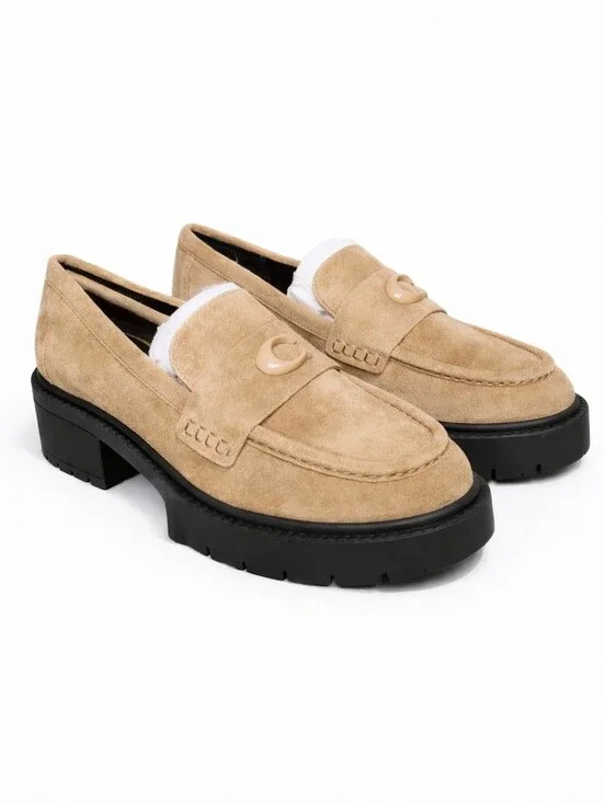 Coach Leah Suede Preppy Loafers Peanut Platform Lug Chunky 6.5