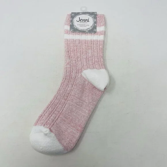Jenni Intimates Womens One Size Fits Most Varsity‎ Stripe Crew Socks Pink/White