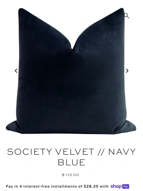 Little Design Co 26x26 Society Velvet Navy Blue Velvet Pillow cases