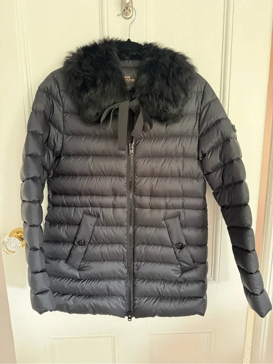 Coach Black Quilted Puffer Jacket with Faux Fur Trim