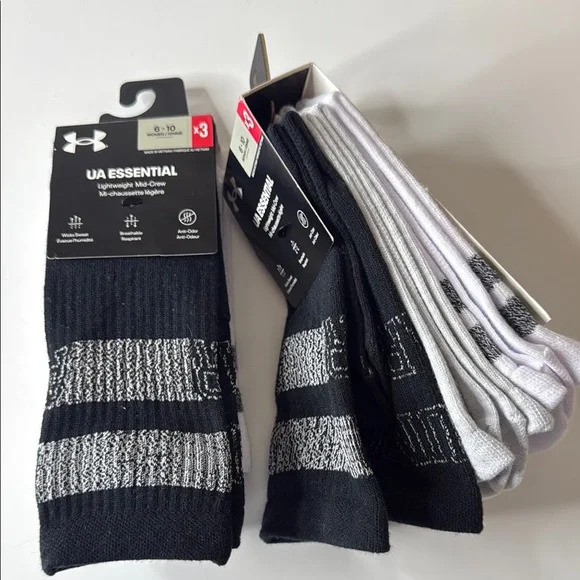 Under Armour UA Essential Mid Crew Socks 6 Pairs Size 6-10