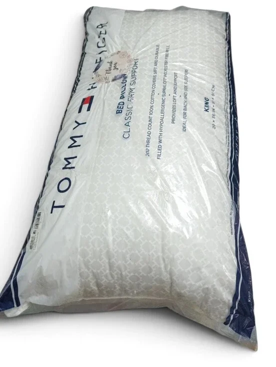 New Tommy Hilfiger White Bed Pillow -Classic Firm Support. King Size.