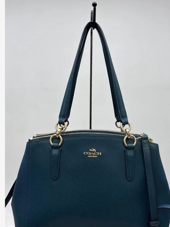 Coach Pebbled Leather Satchel in Deep Teal with Gold Hardware