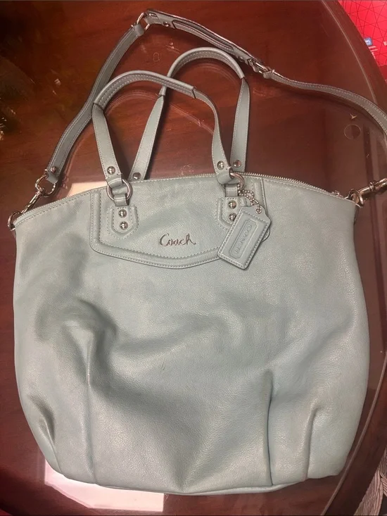Coach Pebbled Leather Tote in Light Blue