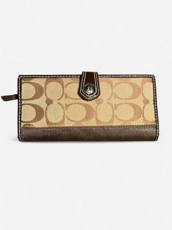Coach Tan and Brown Signature Continental Wallet