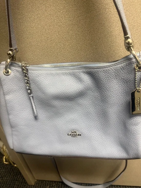 COACH Pebbled Leather Shoulder/Crossbody  Bag in Pale Blue with silver Hardware