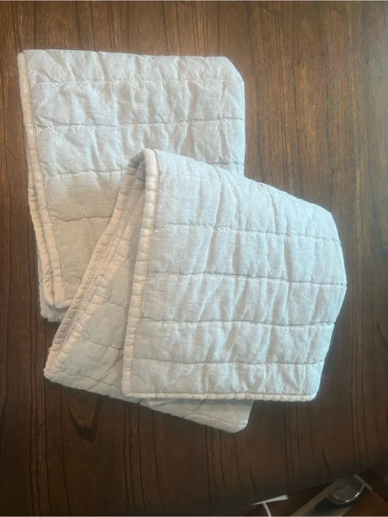 West Elm Linen/cotton Stitch Quilted Pillow Shams  Standard Size light blue