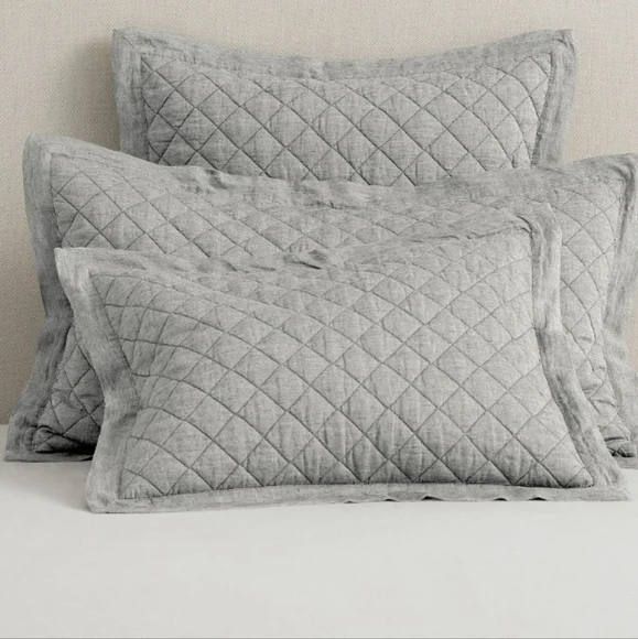 Pottery Barn Belgian Flax Linen Diamond Quilted Shams In Flagstone