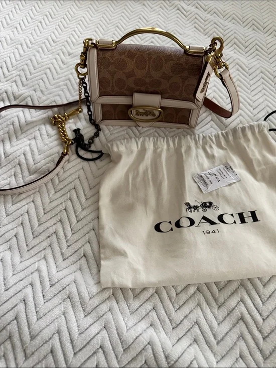 Coach Brown Signature Canvas Crossbody with Chalk Trim