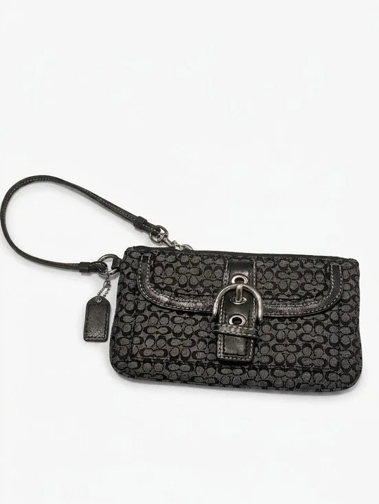 Coach Vintage Soho Signature Black And Gray Wristlet