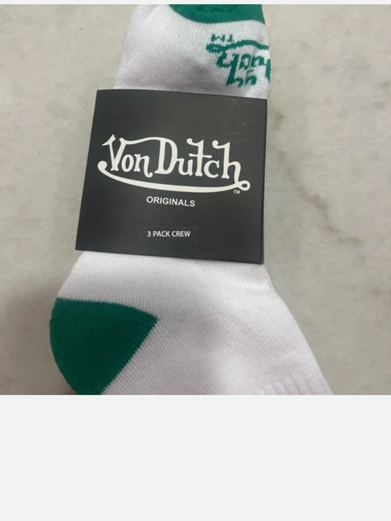 Von Dutch White Crew Socks with Green Accents