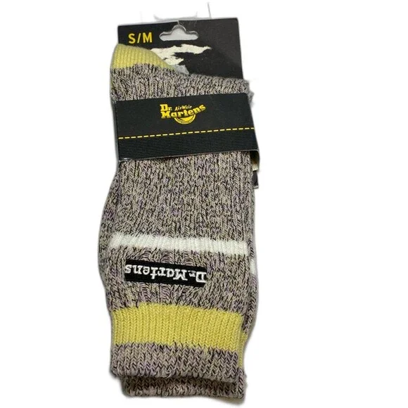 Dr. Martens Marl sock Liliac Knit Crew Socks with Yellow Trim organic, S/M new