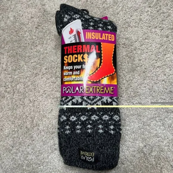 NWT Polar Extreme Insulated Thermal Socks Women’s 5-9 1 Pair Gray Fair Isle