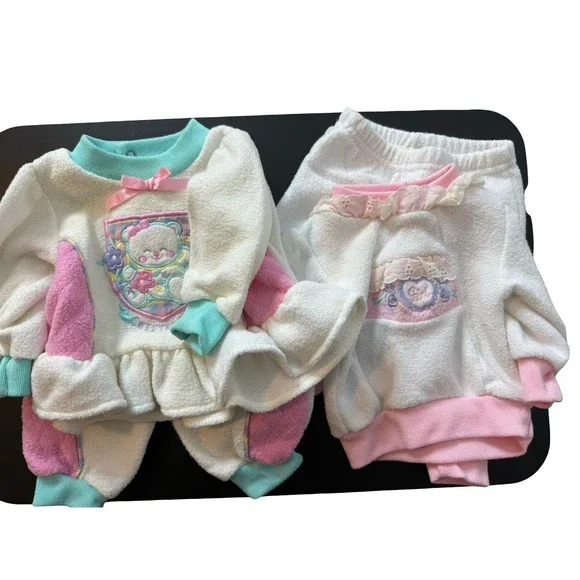 VTG lot‎ of 2 Sweatpants and sweatshirt infant girl sets 0-3 3-6 months pink 90s