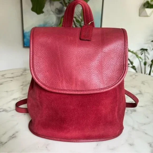 Coach Vintage Berkeley Convertible Backpack 9016 Red Leather and Suede Ruff Out