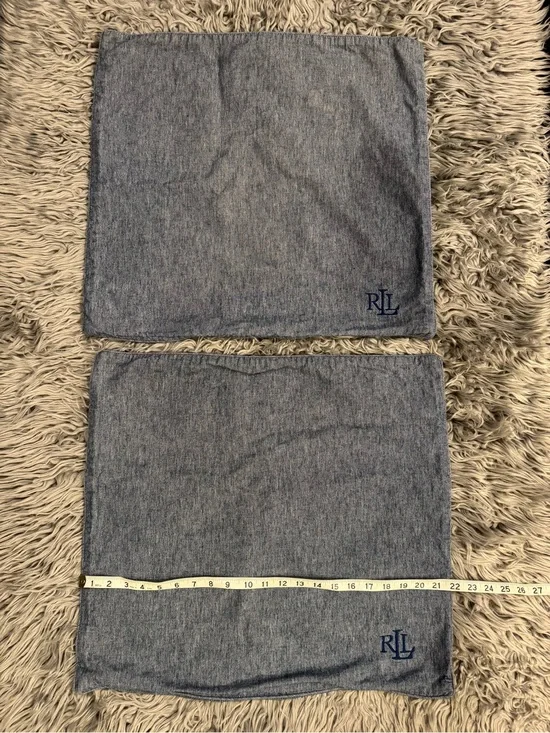 Lauren Ralph Lauren Denim Blue Pillow Covers with RLL Monogram (Pair)