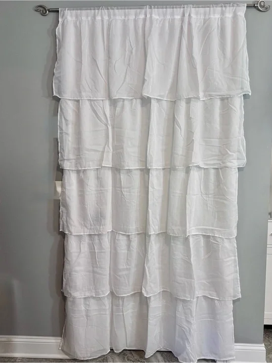 White Tiered Ruffle Curtain Panels (4) and pillow shams (2)