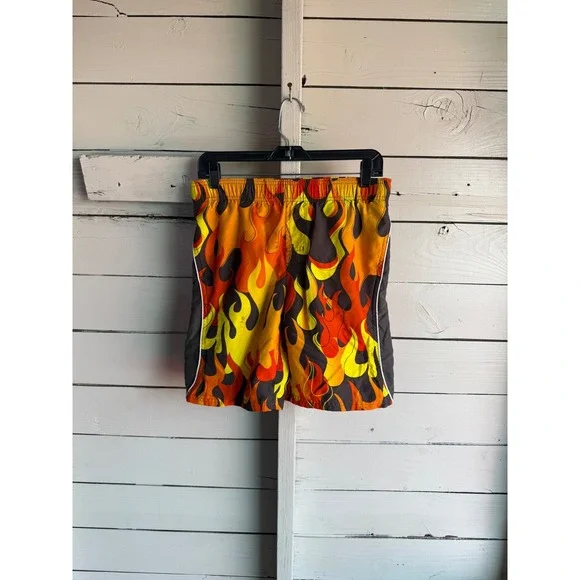Nike  Flame Print Swim Trunks Orange Yellow Fire Graphic Shorts Medium M