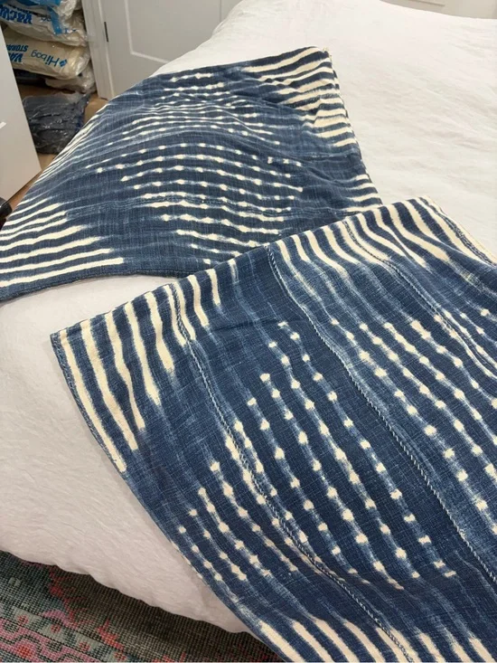 Pottery Barn Indigo and Cream Striped Cotton Euro Sham, set of 2