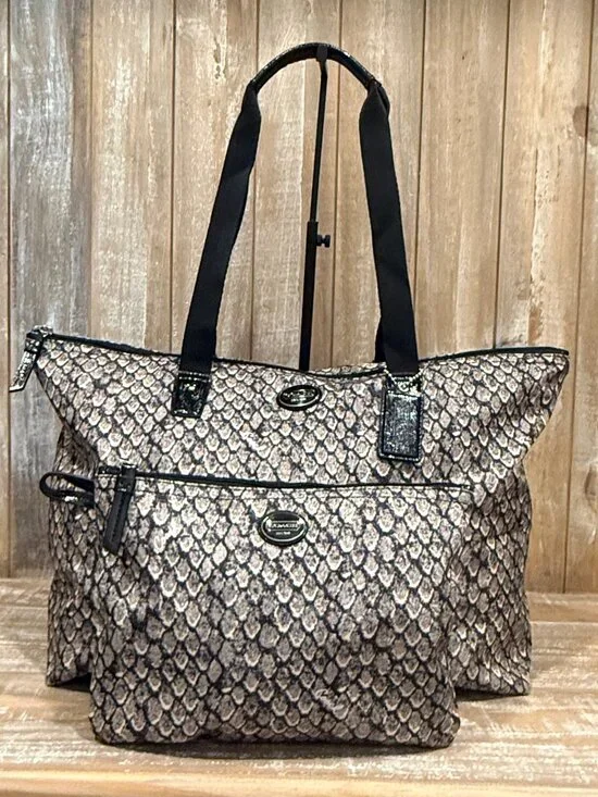 COACH GETAWAY SIGNATURE NYLON PACKABLE WEEKENDER TOTE BAG & POUCH Travel New