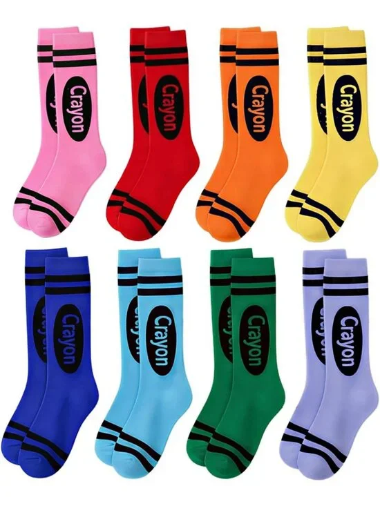 Colorful Striped Thigh High Socks - Crayon Print, Fun Halloween Gift, 4/8 Pairs