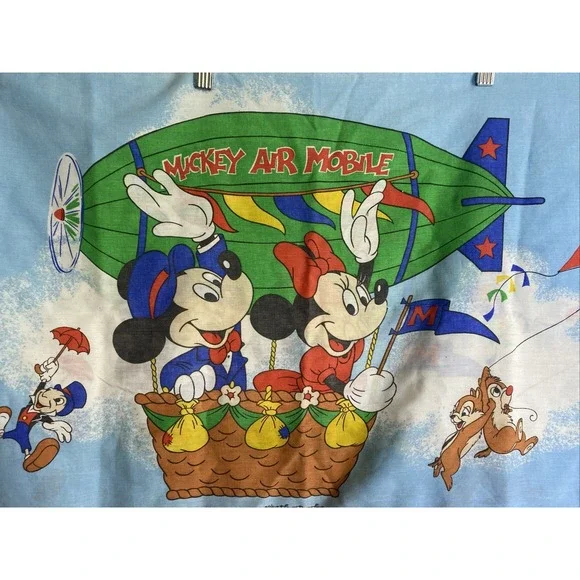 Disney Pillowcase Kids Standard Blue Excellent Mickey Air Mobile Vintage Blimp