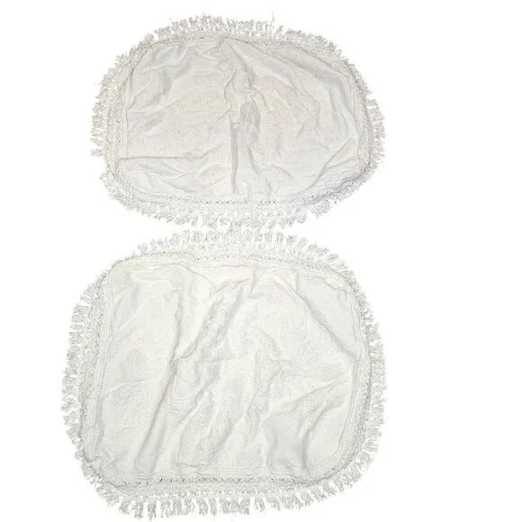 Chenille Pillow Shams Set of 2 White Cotton Standard 20X28 Fringe Floral Cottage